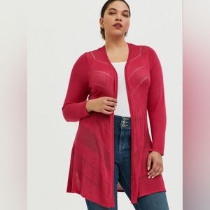 Pointelle Cardigan Open Front Sweater